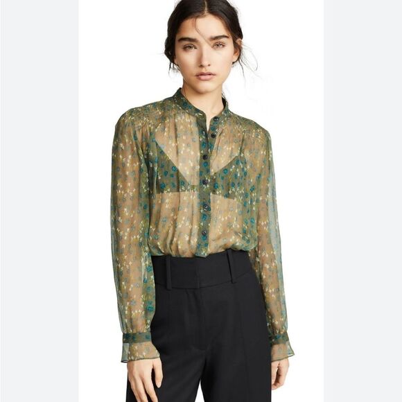 Rag & Bone Susan Blouse Olive Green Multi Size - Picture 3 of 9